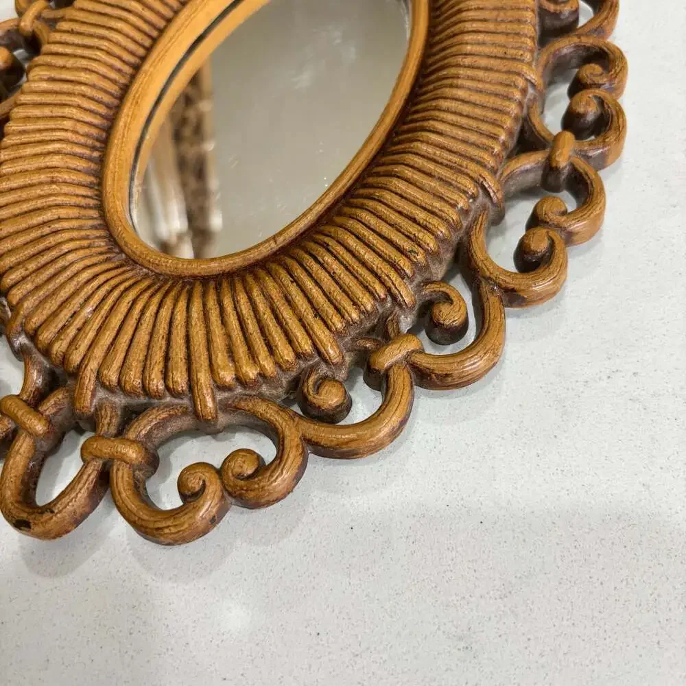 Vintage Syroco Faux Bamboo and Rattan Wall Mirror Set of 2